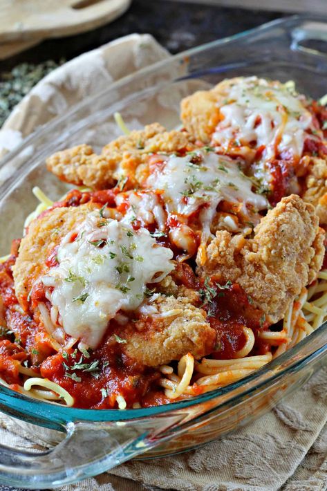 Chicken Parmesan with Frozen Breaded Chicken Tenders Chicken Tender Parmesan Recipe, Freeze Cooked Chicken, 4 Ingredient Chicken, Breaded Chicken Parmesan, Freezing Cooked Chicken, Breaded Chicken Strips, Breaded Chicken Recipes, Breaded Chicken Tenders, Frozen Chicken Nuggets