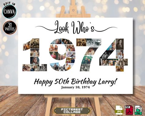 1974 Number 50th Birthday Photo Template - Personalized Celebration Display for 50th Birthday - Easy Customization, Canva Ready PC0318 Birthday Photo Template, 40th Birthday Poster, Happy 45 Birthday, People Celebrating, Happy 80th Birthday, Happy 70 Birthday, Template Invitation, Happy 40th Birthday, Happy 50th Birthday