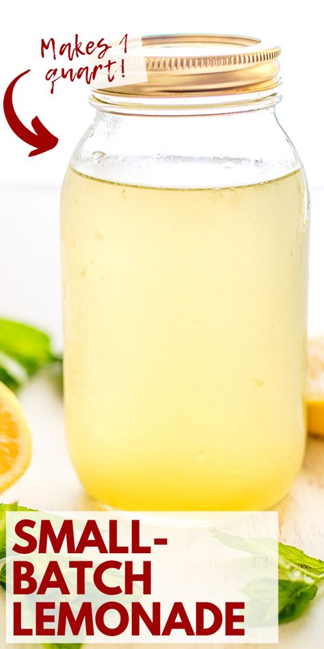 Small Batch Lemonade, How To Make Lemonade With Lemon Juice, Batch Lemonade, Single Serving Lemonade Recipe, Lemonade For One, Small Batch Cooking, Small Batch Recipes, Homemade Lemonade Recipe, Batch Baking