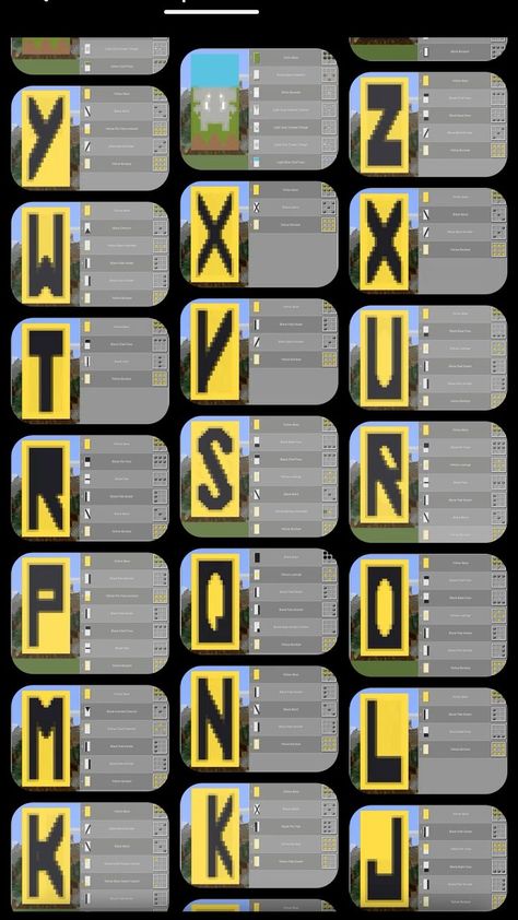 Minecraft Information Board, Minecraft Banner Letters Recipe, Letter Banners Minecraft, Minecraft Alphabet Letters Banner, Minecraft Sign Ideas, Minecraft Infographic, Sztandary Minecraft, Minecraft Banner Alphabet, Banner Patterns Minecraft