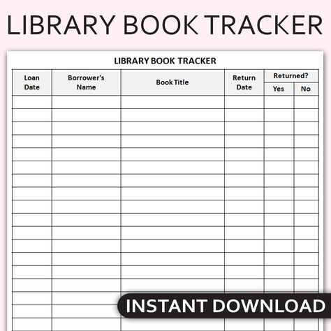 Free printable tracker for borrowed library books Book Tracker Template, Sign Out Sheet, Library Labels, Book Tracker, Sign Out, Printable Books, Free Library, Planner Printables Free, Book Organization