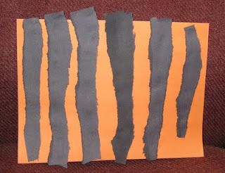 Tiger stripes. Ripping paper is good for those fine motor skills. The Tiger Who Come To Tea Eyfs, Tiger Crafts For Preschool, Tea Activities, Animal Art For Kids, Fine Motor Ideas, Tiger Tea, Handas Surprise, Preschool Zoo Theme, Jungle Activities