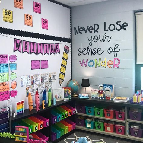 3 Blonde Bloggers on Instagram: “We all have our favorite inspirational quotes from books we love! “Never lose your sense of wonder” happens to be mine! The quote has even…” Class Library Bulletin Board, Kindergarten Quotes For Classroom, Classroom Wall Quotes Elementary, Classroom Quotes For Wall, Classroom Motto, Classroom Wall Quotes, Quotes From Books, Teaching Classroom Decor, Inspirational Quotes From Books