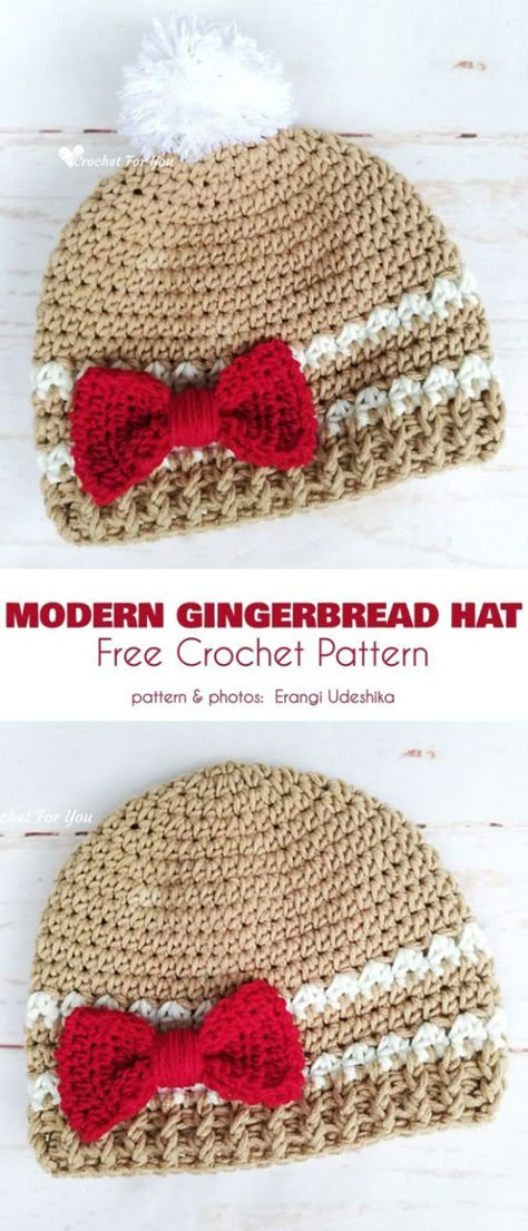 Gingerbread Hat Free Crochet Patterns | Your Crochet | Bloglovin’ Gingerbread Hat, Hat Free Crochet Pattern, Crochet Christmas Hats, Crochet Baby Hat Patterns, Crocheted Hats, Crochet Hat Free, Crochet Hats Free Pattern, Crochet Cap, Christmas Patterns