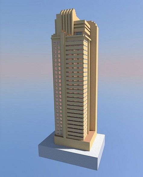 Minecraft Art Deco, Minecraft Skyscraper, Art Deco Skyscraper, Minecraft City Buildings, Minecraft Ps4, Minecraft Modern, Minecraft City, Minecraft Plans, Art Deco Illustration