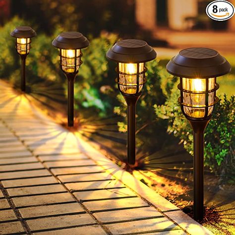 LETMY Solar Pathway Lights Outdoor, 8 Pack Bright Solar Lights Outdoor, IP65 Waterproof Auto On/Off Solar Garden Lights Solar Powered Landscape Lighting for Yard Patio Walkway Driveway Pathway - - Amazon.com Solar Powered Outdoor Lights, Landscape Pathway Lighting, Solar Yard Lights, Solar Powered Garden Lights, Solar Path Lights, Solar Landscape Lighting, Solar Landscape, Solar Lights Outdoor, Solar Garden Lights