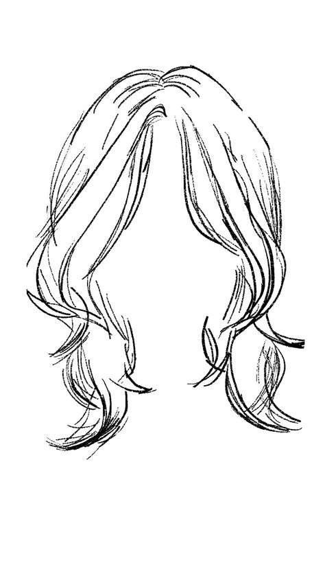 Hairstyle Base Drawing, Front Hair Base Drawing, Bangs Base Drawing, Hairstyles Long Hair Drawing, Bangstyle Hair Long Drawing, Wolf Cut Drawing Reference Hair, Anime Hair Reference Female Long, Butterfly Haircut Drawing, Hair Styles For Long Hair Drawing