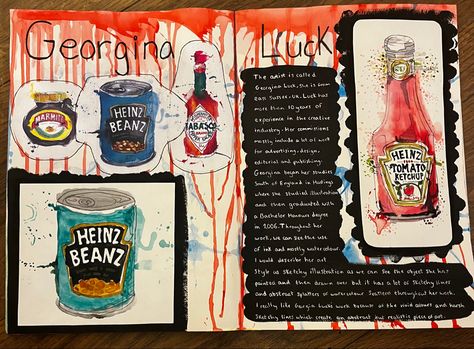 Gcse Art Food Mind Map, Georgina Luck Artist Research Page, Grade 9 Art Gcse Sketchbook, Art Sketchbook Gcse, Gcse Art Exam, Georgina Luck, Artist Research Page, Gcse Sketchbook, Mind Map Art