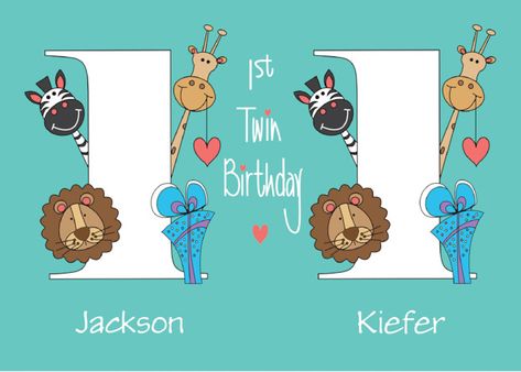 1st Birthday Twin Boys with Custom Names Zoo Animals Celebrating card Birthday 1 Year, Great Grandchildren, Minimalist Flyer, Old Birthday Cards, Twin Birthday, Friends Wallpaper, Twin Boys, Get Well Cards, Card Card