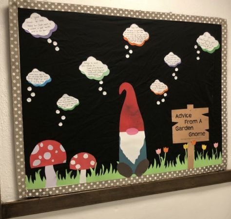 Enchanted Forest Bulletin Board, Gnome Classroom Theme, Enchanted Forest Classroom Theme, Gnome Classroom, Forest Theme Classroom, Fairy Room Decor, Frog Classroom, Gnomes Decor, Kindergarten Library