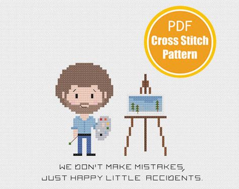 Bob Ross Cross stitch - PDF Instant Download - Cross stitch pattern - Art Unique Cross Stitch, Crafty Decor, Stitch Character, Peter Quill, Cindy Lou, Needlework Patterns, Michael Scott, Bob Ross, Cross Patterns