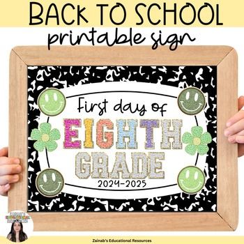 Back to School First Day of Eighth 9th Grade Editable Sign Photo Booth Prop Classroom Welcome, Classroom Hacks, School First Day, Student Photo, Ninth Grade, Back To School Bulletin Boards, School Printables, Eighth Grade, School Memories