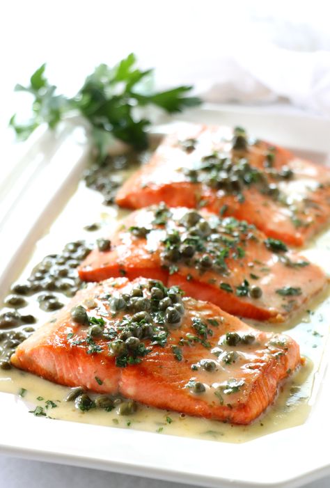 Winter Salmon, Salmon Capperi, Salmon With Capers Recipe, Easy Salmon Piccata, Salmon With Capers And Lemon, Salmon Lemon Caper Sauce, Salmon Capers, Salmon Piccata, Salmon Recipes Pan Seared