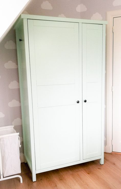 IKEA Hemnes wardrobe painted in soft mintgreen. DIY! Hemnes Wardrobe, Wardrobe Painted, Amber Room, Ikea Hemnes, Small Apartment, Small Apartments, Art Decoration, Tall Cabinet Storage, Arts And Crafts