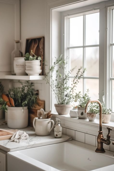 15 Easy Ideas for Kitchen Window Sills That Are Stylish Over Sink Decor, Kitchen Window Decor Over Sink, Kitchen Window Above Sink, Kitchen Window Sill Ideas, Kitchen Window Plants, Window Over Kitchen Sink, Small Kitchen Window, Kitchen Window Decor, Over Kitchen Sink