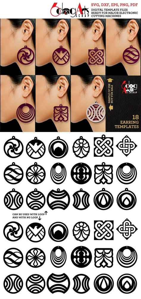 18+ Wood / Acrylic / Metal Earring / Pendant Templates - vector digital files to use for your crafting projects, etc. You will receive these designs in 5 file formats: SVG (2 vector files - unlimited resizing with no quality loss) DXF (Adobe Illustrator) (2 vector files - unlimited resizing with no quality loss) EPS (vector file - unlimited resizing with no quality loss) PDF (vector file -... Leather Earrings Template, Laser Cut Necklace, Jewelry Template, Background Note, Laser Cut Wood Earrings, Laser Cut Wood Crafts, Ornament Svg, Laser Cut Jewelry, Laser Cut Earrings