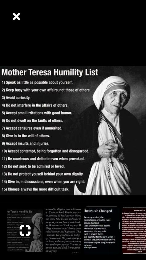 Mother Teresa Humility List, Memorare Prayer, Saints Prayers, The Memorare, Catholic Saints Prayers, Saints Quotes, Saint Quotes, Good Humor, Mother Teresa