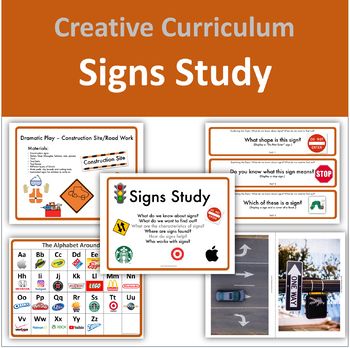 Signs Study (Creative Curriculum)This resource is created to go along with the Signs Study of the Creative Curriculum.Included:*Study signs*Questions of the day (including pictures)*Environmental Print Alphabet*Signs and environmental print for adding to block area*Shapes to create own signs*Signs to create street signs*Road sign patterning*Dramatic Play: Construction Site/Road Work*Signs Display Cards Sign Unit Preschool, Creative Curriculum Signs Study Activities, Preschool Signs Study, Signs Study Preschool, Creative Curriculum Preschool Themes, Signs Creative Curriculum, Sign Study Creative Curriculum, Signs Study Creative Curriculum, Creative Curriculum Signs Study