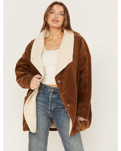 Wrangler Womens Corduroy Ranch Coat, Brown Western Jacket, Brown Corduroy, Denim Jacket Women, Denim Jean Jacket, Corduroy Jacket, Sherpa Lined, Denim Coat, Coat Fashion, Lightweight Jacket