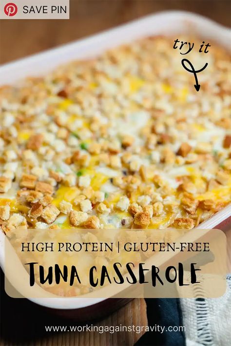 Macro Friendly Tuna Casserole, High Protein Tuna Casserole, Gluten Free Tuna Casserole, Tuna Casserole, Macro Friendly Recipes, Lean Protein, Creamed Mushrooms, High Protein, Freezer Meals