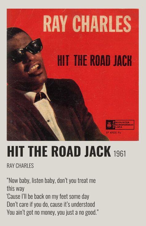 Hit The Road Jack, Song Cover, Ray Charles, Music Posters, Hit The Road, Music Poster, Graphic Poster, Understanding Yourself, The Road