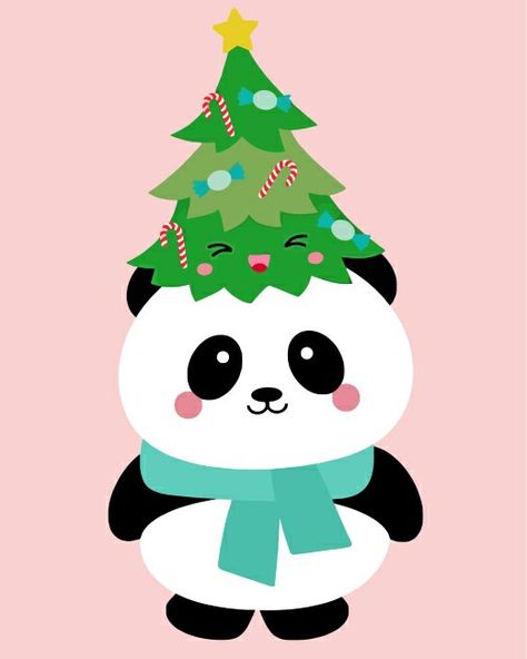 Panda Tree, Kawaii Christmas, Panda Art, Cute Panda Wallpaper, Christmas Phone Wallpaper, Cute Christmas Wallpaper, Christmas Interiors, Panda Love, Christmas Tree Cards