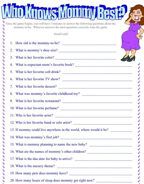 Who knows mommy best game Baby Shower Questionnaire, Baby Shower Questions, Easy Baby Shower, Party Decorations Pink, Easy Baby Shower Games, Modern Baby Shower Games, Funny Baby Shower Games, Baby Shower Prizes, Who Knows Mommy Best