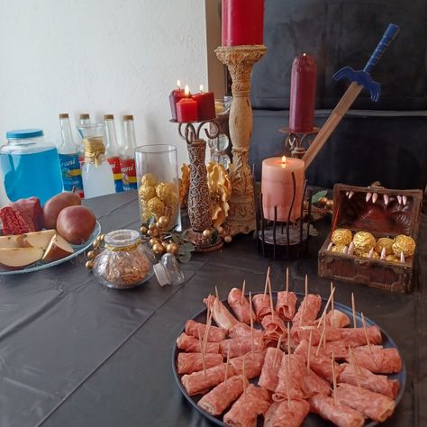 Dark Souls Birthday Party, Fantasy Birthday Party Theme, Dark Souls Birthday, Dnd Themed Snacks, Lotr Party, Cool Candles, Dnd Party, Wrapped Candy, Party Inspo