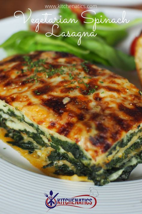 Get your kids to increase their veggie intake with this vegetarian lasagna. Made from spinach and has no meat, this is also perfect for vegetarians. Healthy Vegetarian Lasagna, Roasted Vegetable Lasagne, Vegetarian Lasagna Recipe, Pesto Spinach, Lasagne Recipes, Cheese Lasagna, Vegetarian Lasagna, Tomato Pasta Sauce, Spinach Lasagna