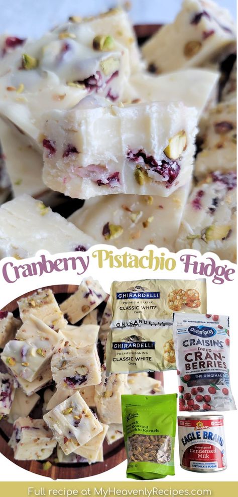 Pistachio Recipes Desserts, Cranberry Pistachio Fudge, Pistachio Fudge, White Fudge, White Chocolate Fudge Recipes, Cranberry Fudge, White Chocolate Fudge, Crafty Morning, Christmas Fudge