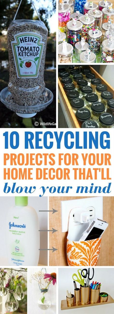 Recycling Projects That Will Blow Your Mind - So happy to have found these amazing diy projects for the home! Some really great thing you can recycle and make. Definitely saving for the future! Recycler Diy, Plastik Recycling, Diy Para A Casa, Recycled Decor, Recycling Projects, Diy Projects For The Home, Upcycling Ideas, Diy Upcycling, Recycled Projects