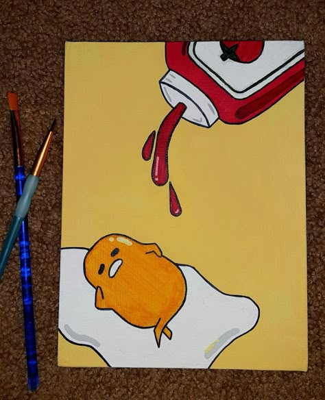 Gudetama Canvas Painting, Funny Painting Ideas On Canvas Aesthetic, Gudetama Painting, Egg Canvas Painting, Funny Painting Idea, Funny Painting Ideas On Canvas, Art Mini Toile, Sorority Art, Hand Painted Bauble