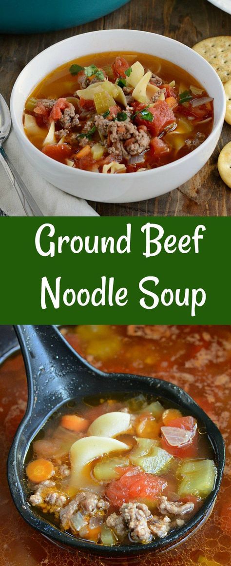 Ground Beef Noodle Soup - A quick and easy soup recipe that's perfect when you're craving comfort food for an easy dinner. from Meatloaf and Melodrama #easydinnerrecipes #souprecipes #groundbeef Hamburger Noodle Soup, Soup Recipes With Ground Beef, Hamburgers Recipes, Beef Soups, Light Eating, Easy Soup Recipe, Rustic Food, Recipes With Ground Beef, Quick And Easy Soup