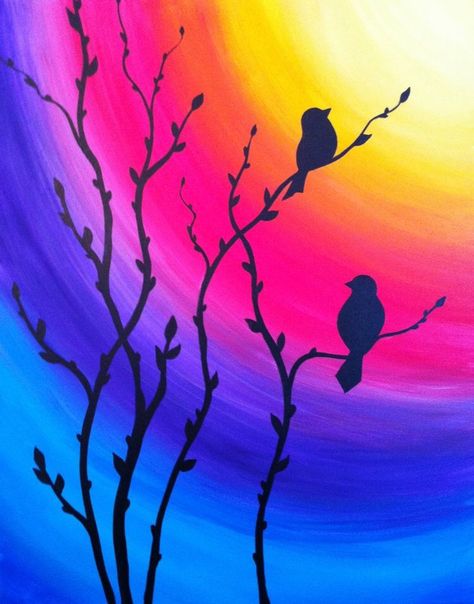 40 Acrylic Painting Ideas For Beginners Vogel Silhouette, Easy Landscape Paintings, Seni Pastel, Sunrise Painting, Oil Pastel Art, Oil Pastel Drawings, Acrylic Painting Tutorials, 수채화 그림, Simple Acrylic Paintings