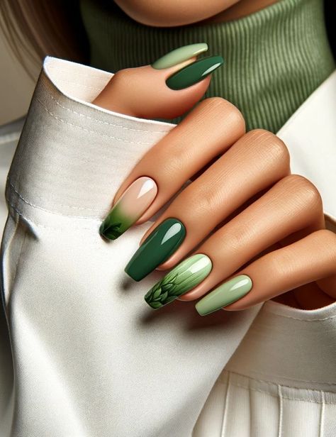 Shade Of Green Nails, Shades Of Green Nails, Olive Nails, Green Acrylic Nails, French Manicures, Hard Gel Nails, Green Nail Designs, Prom 2024, Awesome Nails