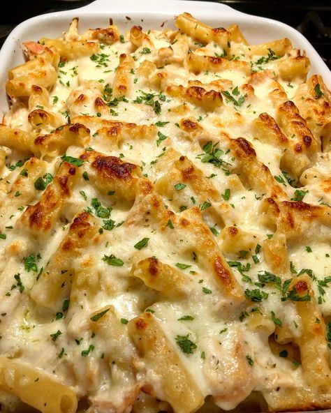 Chicken Alfredo Baked Ziti - Cupcakes and Sarcasm Fettuccini Bake, Baked Chicken Fettuccine Alfredo, Alfredo Ziti Bake, Ziti Alfredo, Chicken Parmesan Baked Ziti, Alfredo Baked Ziti, Chicken Alfredo Baked Ziti, Baked Fettuccine Alfredo, Baked Alfredo