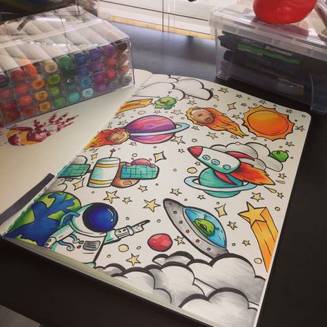 Doddle Art, Space Drawings, Disney Art Drawings, Doodle Art Drawing, Canvas For Beginners, Small Canvas Art, Cute Doodle Art, Marker Drawing, Doodle Art Designs