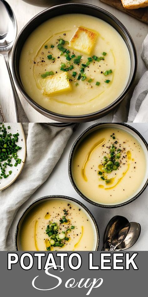 Warm up with this rich and velvety Creamy Potato Leek Soup that’s perfect for chilly evenings! 🥔🧅 This easy-to-make soup recipe is loaded with tender potatoes, sautéed leeks, and a blend of aromatic herbs that will leave you craving more. Try it now! 👉 Save this recipe for your next cozy night in, or serve it at your next gathering to impress your guests with this flavorful and comforting soup! Pin for Later and Share! 🧡 #PotatoLeekSoup #ComfortFood #SoupRecipe #EasyDinnerIdeas Potato Leek Soup Recipe, Creamy Potato Leek Soup, Leeks Soup Recipes, Leek Recipes, Potato Leek, Comforting Soup, Potato Leek Soup, Cooking Soup, Leek Soup