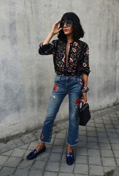 Embroidered Jeans Outfit, Gala Gonzalez, Moda Chic, Neue Outfits, Fashion Blogger Style, Looks Street Style, Jacket Outfit, Outfit Trends, Street Style Chic