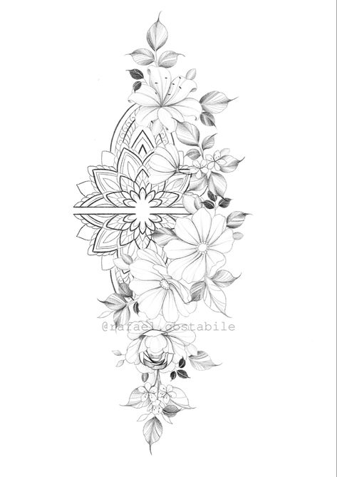 Mandala Birth Flower Tattoo, Flowers With Mandala Tattoo, Floral Tattoo Design Fine Line, Cool Shoulder Tattoos For Women, Mandala Flower Tattoos Forearm, Mandala And Flower Tattoo, Flower And Mandala Tattoo, Wrap Around Forearm Tattoo Women, Floral Com Mandala