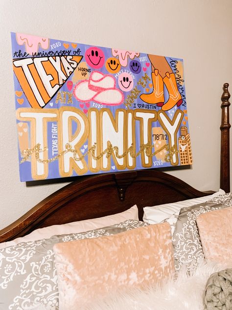 Texas Tech Preppy Painting, University Of Texas Painting, College Painting Canvases Dorm Room, College Collage Painting, College Dorm Paintings Canvas Art, Aoii Paintings, Dorm Paintings Canvas, College Dorm Paintings, College Painting Canvases