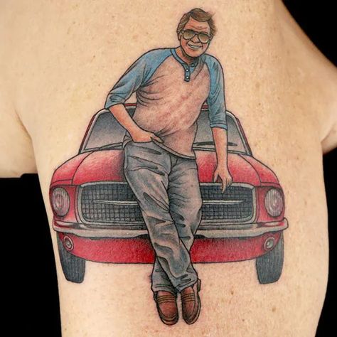 Tattoo uploaded by Ross Howerton | A portrait by Gian Karle Cruz for the "Pin up my Partner" challenge on Ink Master (IG—giankarle). #GianKarleCruz #InkMaster #Mustang #pinup #neotraditional | 294633 | Tattoodo Pinup Tattoos, Ink Master Tattoos, Back Of Shoulder Tattoo, Pin Up Tattoos, Ink Master, Book Tattoo, Art Ink, Body Mods, Shoulder Tattoo