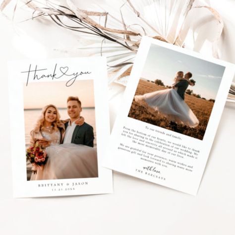 Photo Thank You Cards, Custom Thank You Cards, Thank You Photos, Cadeau Photo, Thank You Card Template, Wedding Calligraphy, Heart Wedding, Wedding Thank You Cards, Minimalist Wedding