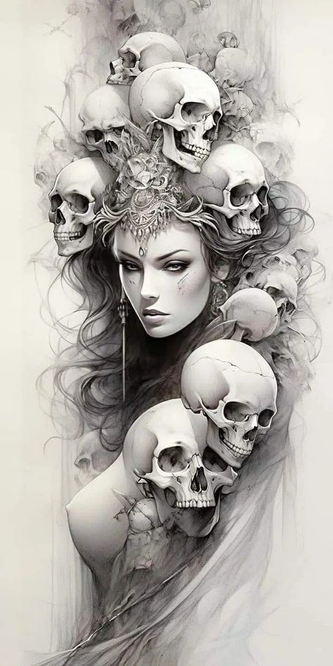 Skull Art Tattoo, Girl Face Tattoo, Body Image Art, Female Artwork, Skull Art Drawing, Dark Art Tattoo, Skull Tattoo Design, Skull Artwork, Tattoo Art Drawings