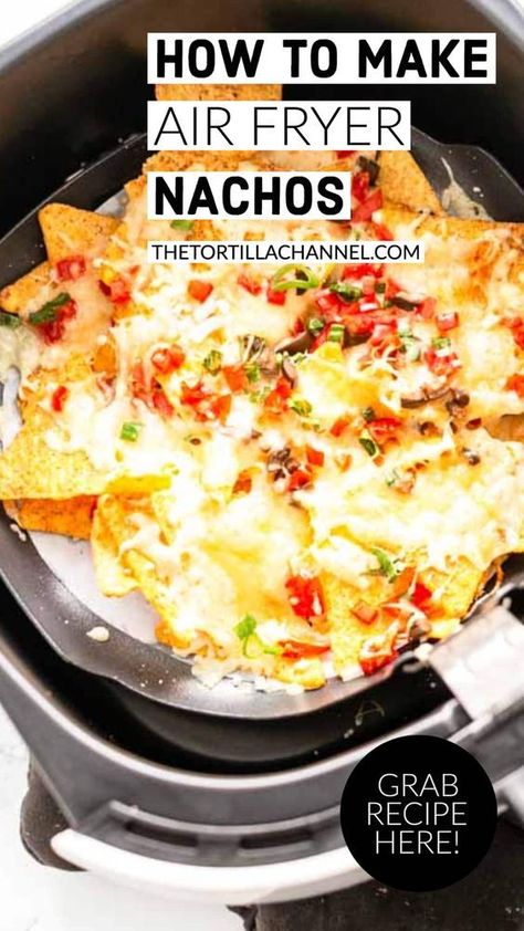 Nachos In Airfryer, Mexican Food In Air Fryer, Air Whirl Crisper Recipes, Nacho Airfryer, Air Fryer Mexican Food, Air Fry Nachos, Single Serve Air Fryer Recipes, Cooking With Air Fryer, Air Fryer Nachos Recipes