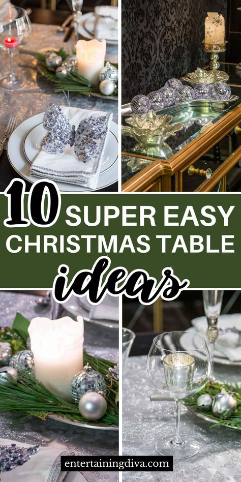 10 Super Easy Christmas Table Ideas Simple Tablescapes Ideas, Easy Christmas Table Decor, Easy Christmas Table Decorations, Simple Christmas Table Settings, Simple Christmas Table Decorations, Table Setting Decor Ideas, Christmas Tablescapes Elegant, Black Table Setting, Table Setting Spring