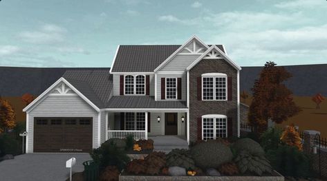 Suburban Home Layout, House Plans Bloxburg 2 Story, Small Suburban House Bloxburg, Suburban Home Bloxburg, Bloxburg House Ideas Suburban, Bloxburg Color Schemes Exterior Modern, Bloxburg Fall House Layouts 2 Story, Traditional House Bloxburg, Modern Suburban House Exterior