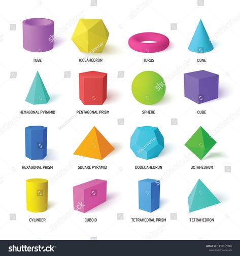 Basic stereometry shapes realistic colorful set of tetrahedral and hexagonal prism icosahedron dodecahedron square pyramid isolated vector illustration #Ad , #Sponsored, #set#colorful#hexagonal#tetrahedral Square Pyramid, 3d Geometric Shapes, Shapes Kindergarten, Geometric 3d, Shape Posters, 3d Shape, 3d Shapes, 3d Texture, Basic Shapes