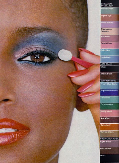 80s Fashion Makeup, 1980 Makeup, 1990s Makeup, 80s Makeup Looks, 80’s Makeup, 1970s Makeup, 1980s Makeup, New Look Ideas, Vintage Makeup Ads