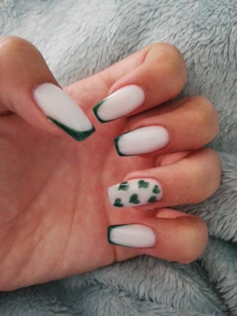 White background green nail polish acrylic nails Green White Nail Designs, Nail Polish Acrylic Nails, Polish Acrylic Nails, Green Hearts, Paint Combinations, Green Nail Polish, Background Green, Green Nail, White Nail Polish